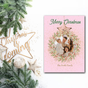 Pretty Pink Sparkle Christmas Custom Photo Holiday Card