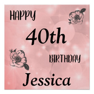 Pretty Pink sparkle Happy 40th Birthday Poster