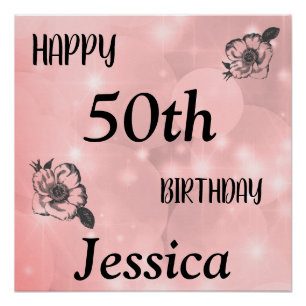 Pretty Pink sparkle Happy 50th Birthday Poster