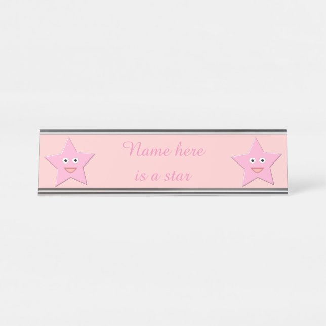 Pretty Pink Star Custom Desk Sign (Front)