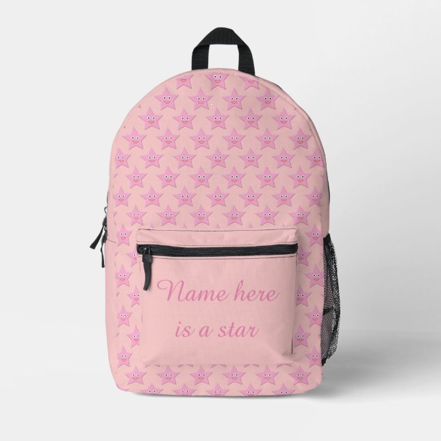 Pretty Pink Star Custom Printed Backpack (Front)