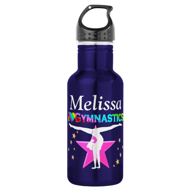 PRETTY PINK STAR PERSONALIZED GYMNAST WATER BOTTLE (Front)