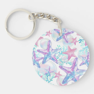 Pretty Pink Starfish Pattern Key Ring