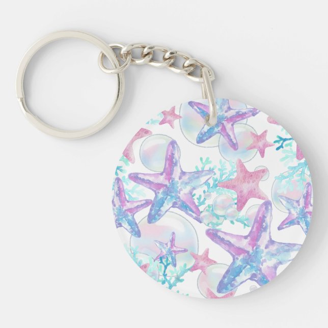 Pretty Pink Starfish Pattern Key Ring (Front)