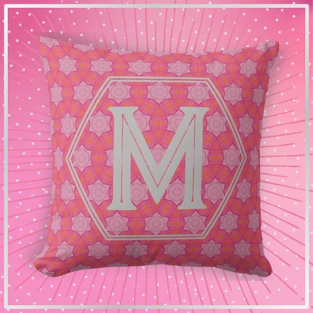 Pretty Pink Stars Geometric Pattern Monogram Cushion (Creator Uploaded)