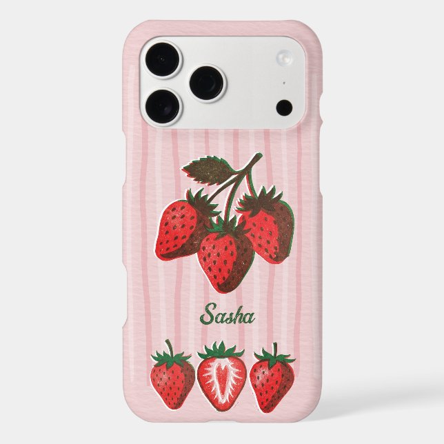 Pretty Pink Strawberries & Stripes Custom Name  (Back)