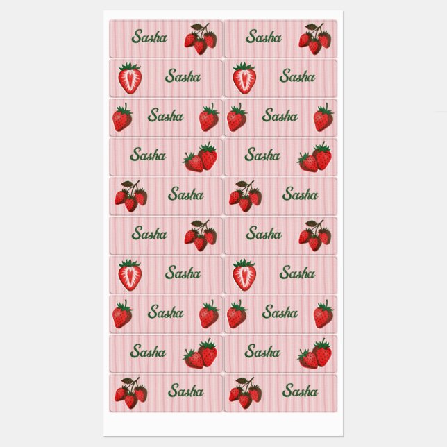Pretty Pink Strawberries & Stripes School Name (Sheet)