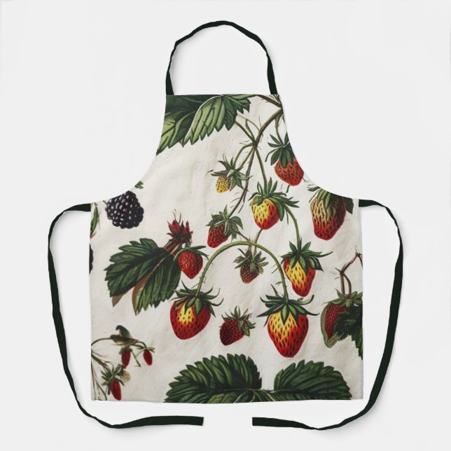 Pretty Pink Strawberry Print, Retro Strawberry Apron (Front)