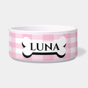 Pretty pink stripped personalised dog bowl