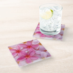 Pretty Pink Summer Flowers Glass Coaster