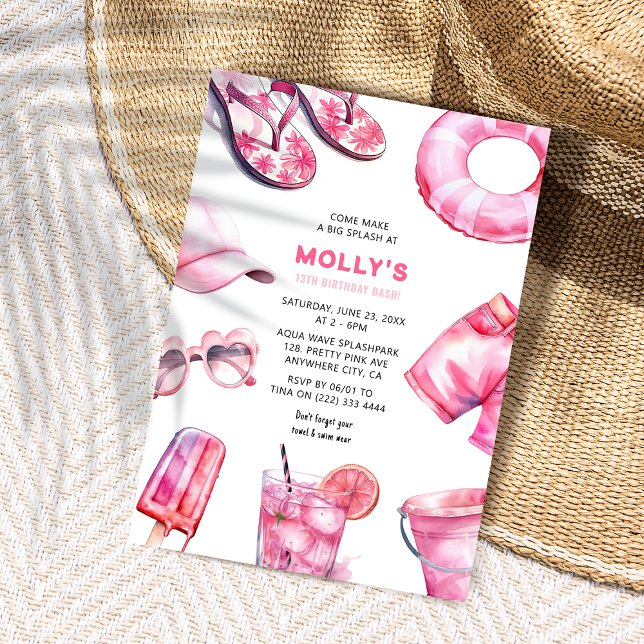 Pretty Pink Summer Girls Birthday Invitation (Creator Uploaded)