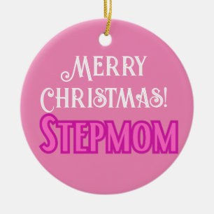 Pretty Pink Text Merry Christmas Stepmom Ceramic Ornament