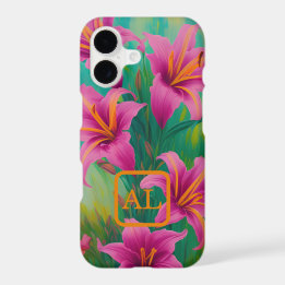 Pretty Pink Tiger Lilies Oil Painting Monogrammed