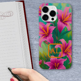 Pretty Pink Tiger Lilies Oil Painting Monogrammed Case-Mate iPhone 14 Pro Max Case