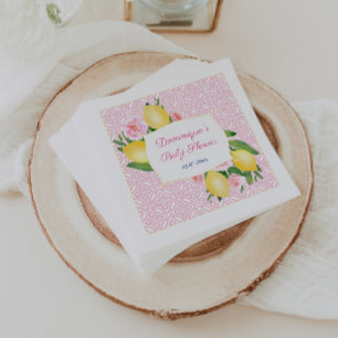 Pretty Pink Tiles Lemons Girl Baby Shower Party Napkin