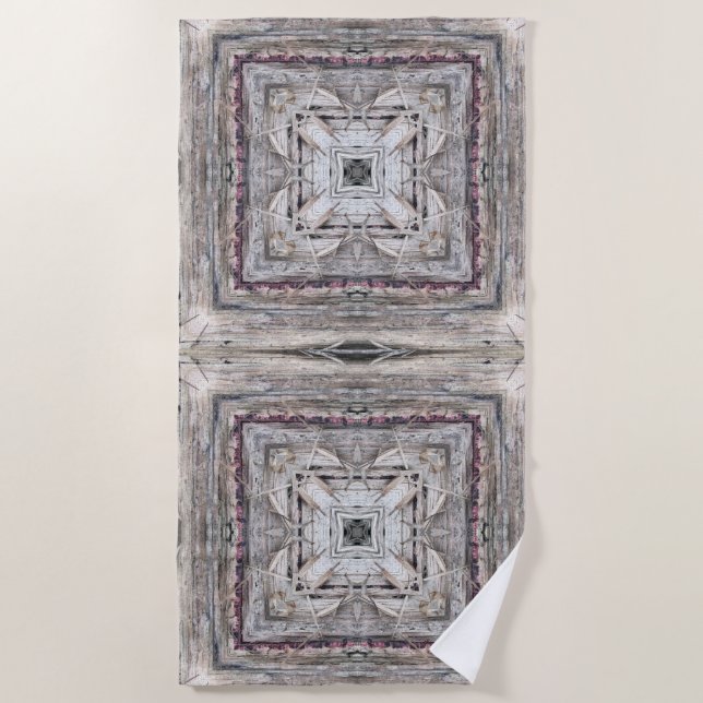 Pretty Pink Tinged Aztec Inspired Pattern Beach Towel (Front)