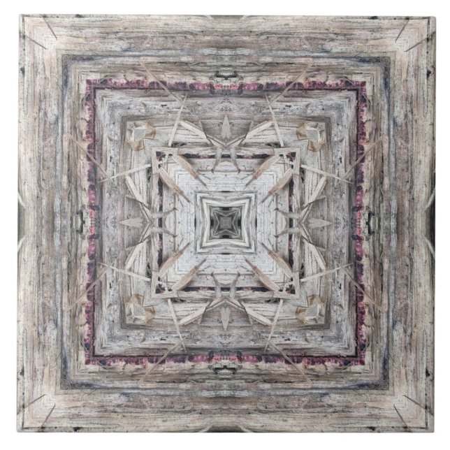 Pretty Pink Tinged Aztec Inspired Pattern Ceramic Tile (Front)