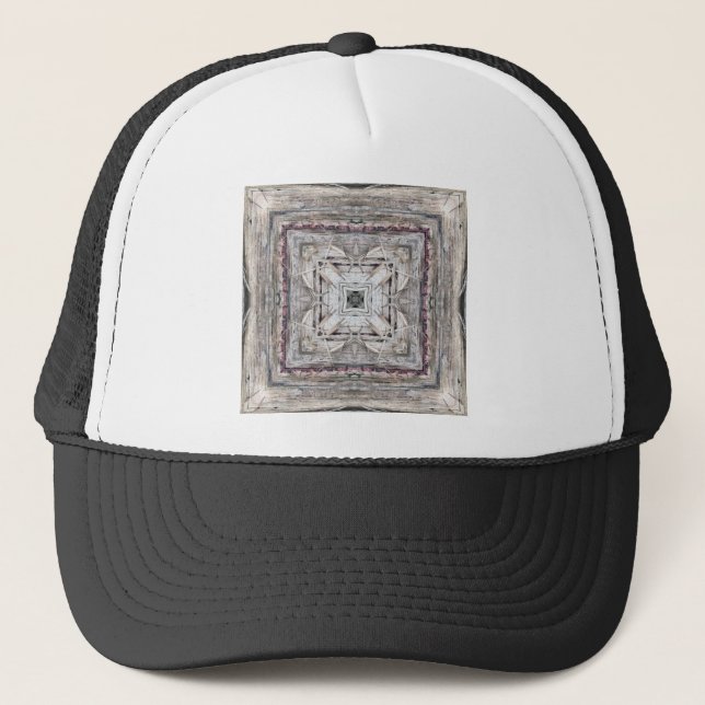Pretty Pink Tinged Aztec Inspired Pattern Trucker Hat (Front)