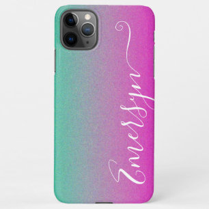 Pretty Pink To Teal Ombre Background Custom Name iPhone 11Pro Max Case
