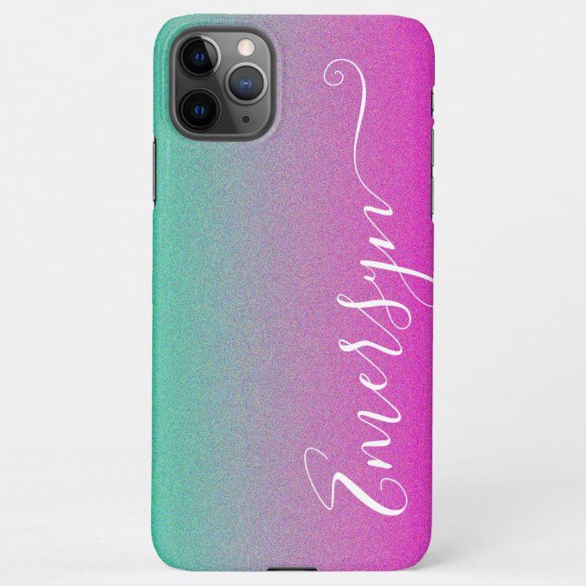 Pretty Pink To Teal Ombre Background Custom Name iPhone Case (Back)