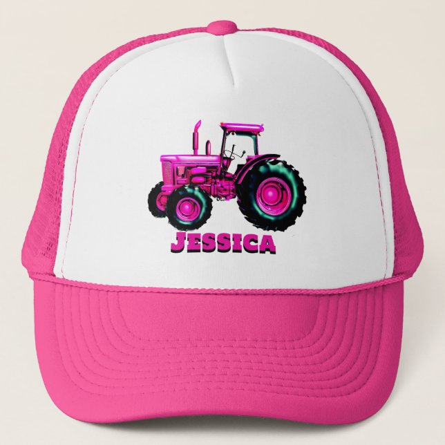 Pretty Pink Tractor  Trucker Hat (Front)