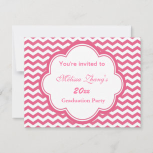 Pretty pink, trendy chevron girls graduation invitation