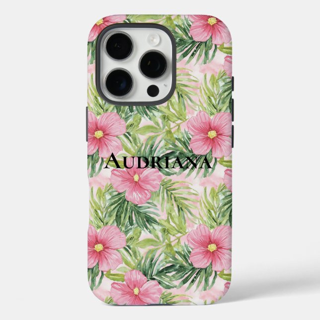 Pretty Pink Tropical Flowers Case-Mate iPhone Case (Back)