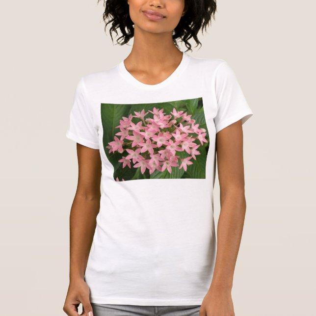 Pretty Pink Tropical Flowers Ladies T Shirt (Front)