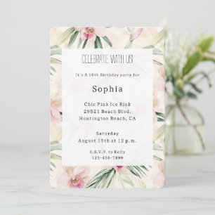 Pretty Pink Tropical Orchid Flowers Birthday Invitation