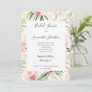 Pretty Pink Tropical Orchid Flowers Bridal Shower Invitation