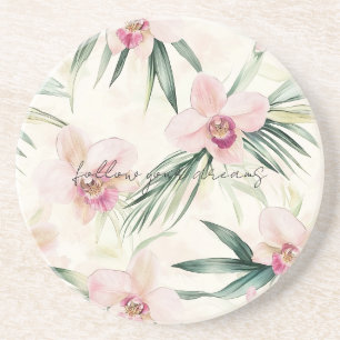 Pretty Pink Tropical Orchid Flowers Coaster