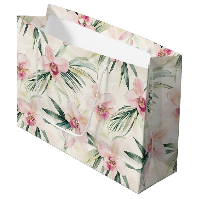 Pretty Pink Tropical Orchid Flowers Wedding Large Gift Bag (Front Angled)