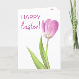 Pretty Pink Tulip Easter Spring Elegant Floral Holiday Card