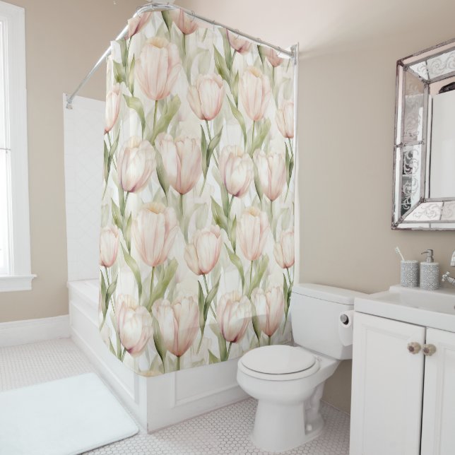 Pretty Pink Tulip Flowers Shower Curtain (In Situ)