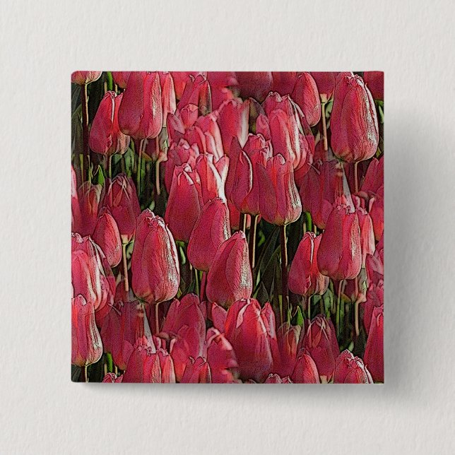 Pretty Pink Tulips 15 Cm Square Badge (Front)