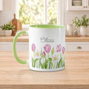 Pretty Pink Tulips and White Daffodils Coffee Mug