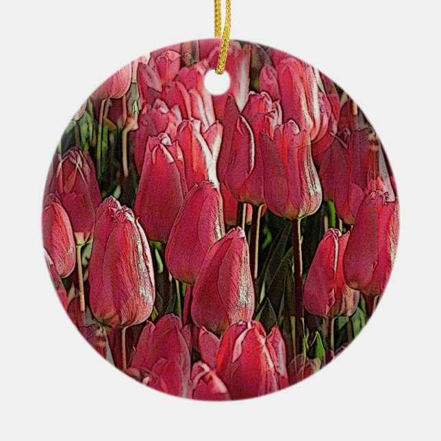 Pretty Pink Tulips Ceramic Ornament (Front)