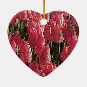Pretty Pink Tulips Ceramic Ornament