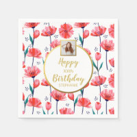 Pretty Pink Tulips, Custom Photo Text, Birthday