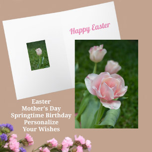 Pretty Pink Tulips Floral Easter Springtime Holiday Card