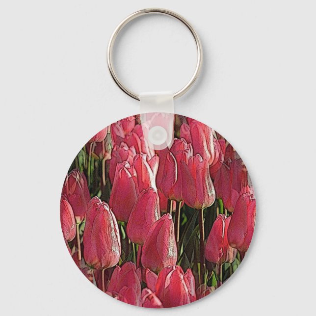 Pretty Pink Tulips Key Ring (Front)