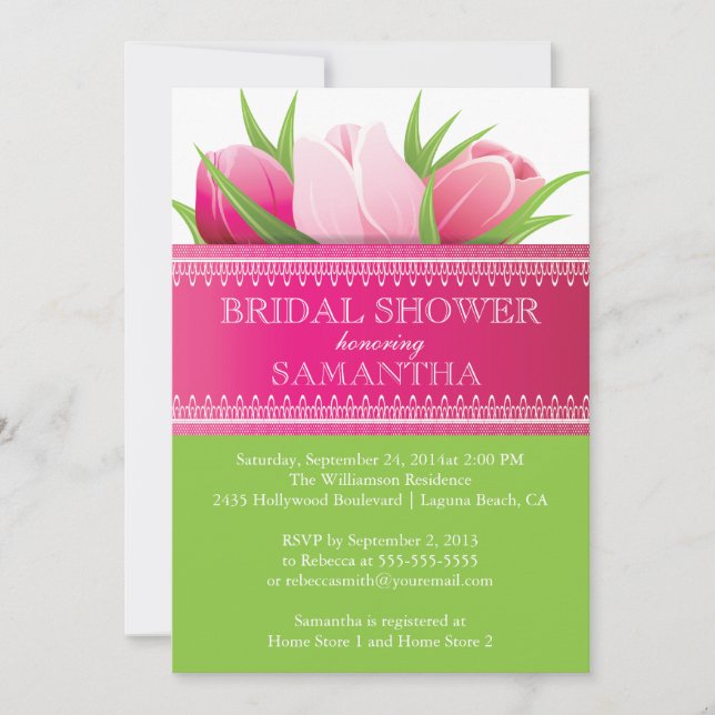Pretty Pink Tulips Spring Bridal Shower Invitation (Front)