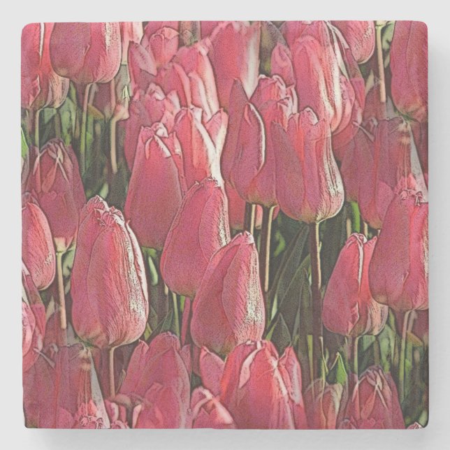 Pretty Pink Tulips Stone Coaster (Front)