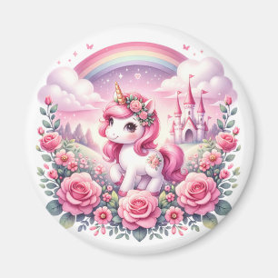 Pretty Pink Unicorn and Fairytale Castle Magnet
