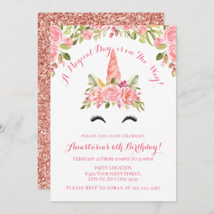 Pretty Pink Unicorn Birthday Invitation