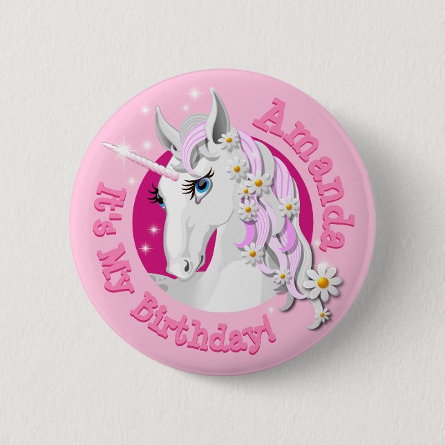 Pretty Pink Unicorn Birthday Party 6 Cm Round Badge (Front)