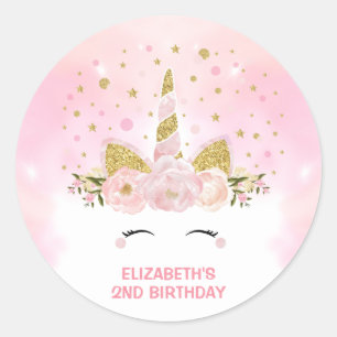 Pretty Pink Unicorn Magical Clouds Galaxy Party Classic Round Sticker
