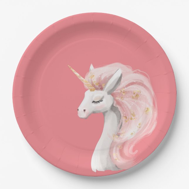 Pretty Pink Unicorn Paper Plate (Front)