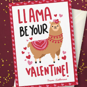 Pretty Pink Valentine's Day Llama Classroom Card