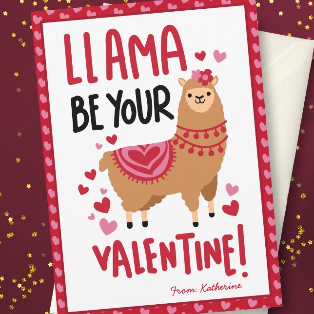 Pretty Pink Valentine's Day Llama Classroom Card (Creator Uploaded)
